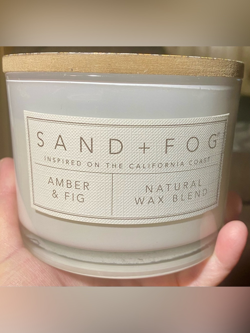Sand + Fog scented candle in the Amber & Fig fragrance 2 Wick 12 Oz.